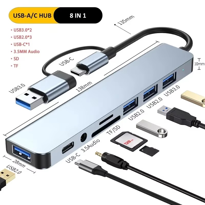 Sd Card Module - Tip C Hub USB Çoklayıcı 8'i